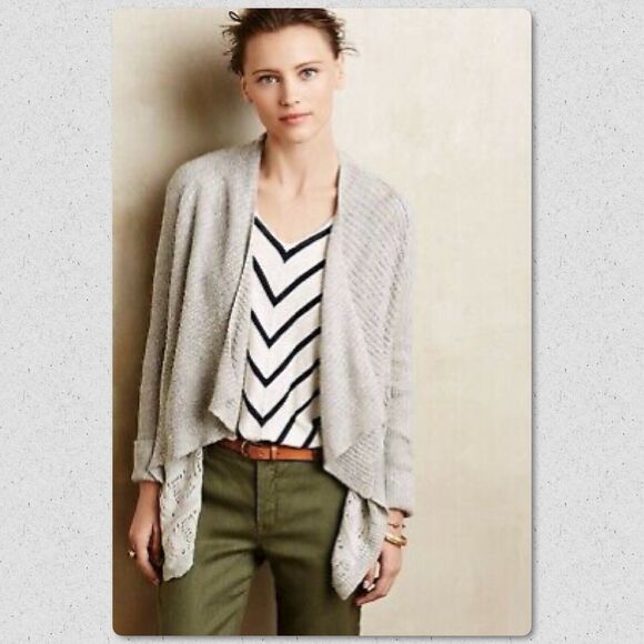 Anthropologie Draped Pointelle Cardigan by Moth - Sz L (Gray) - Picture 1 of 6